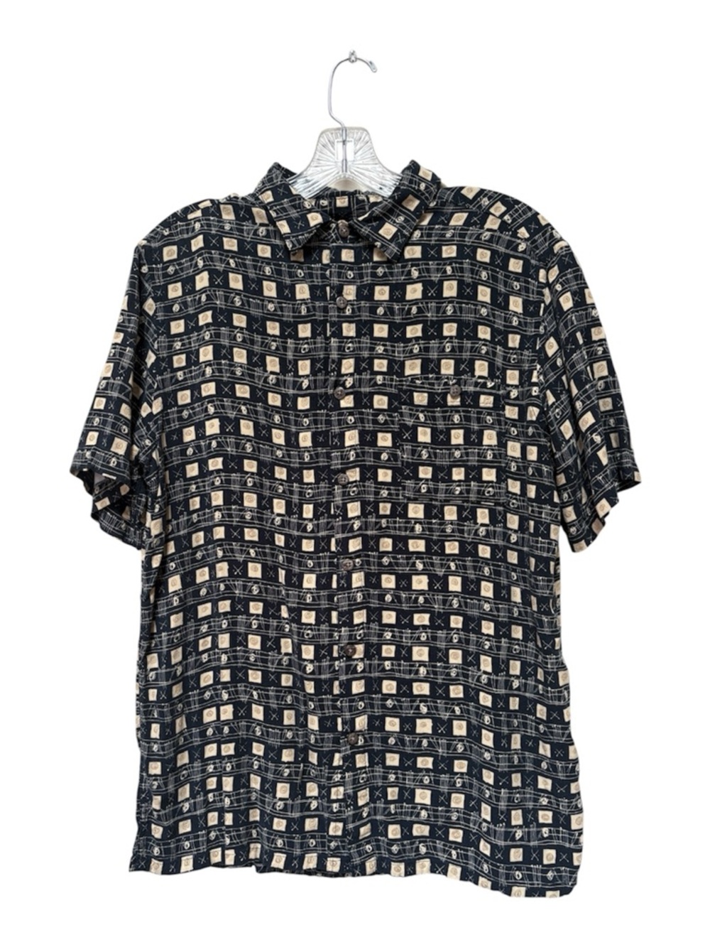 Campia Men’s L Rayon Geometric Button Up 90s Grandpacore Shirt